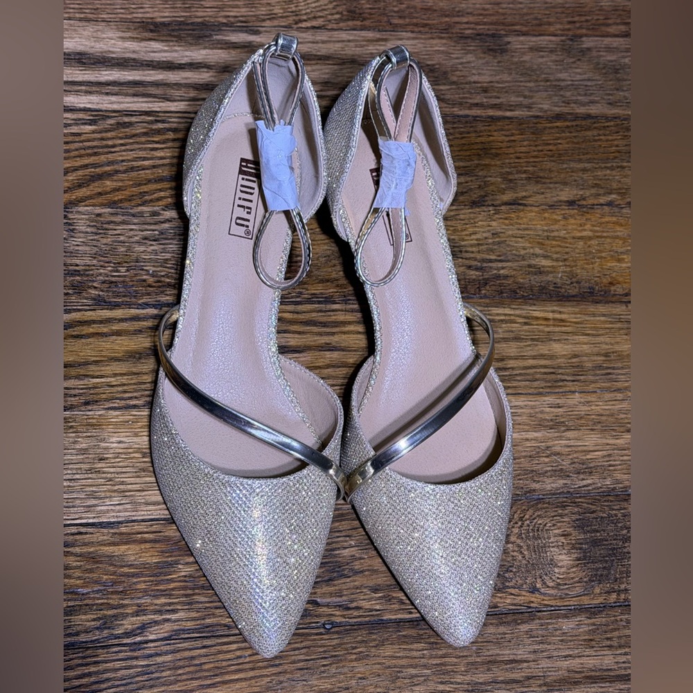 IDIFU IN2 Maxine Women's Low Kitten Heels Dress Pumps Gold Glitter Size 9